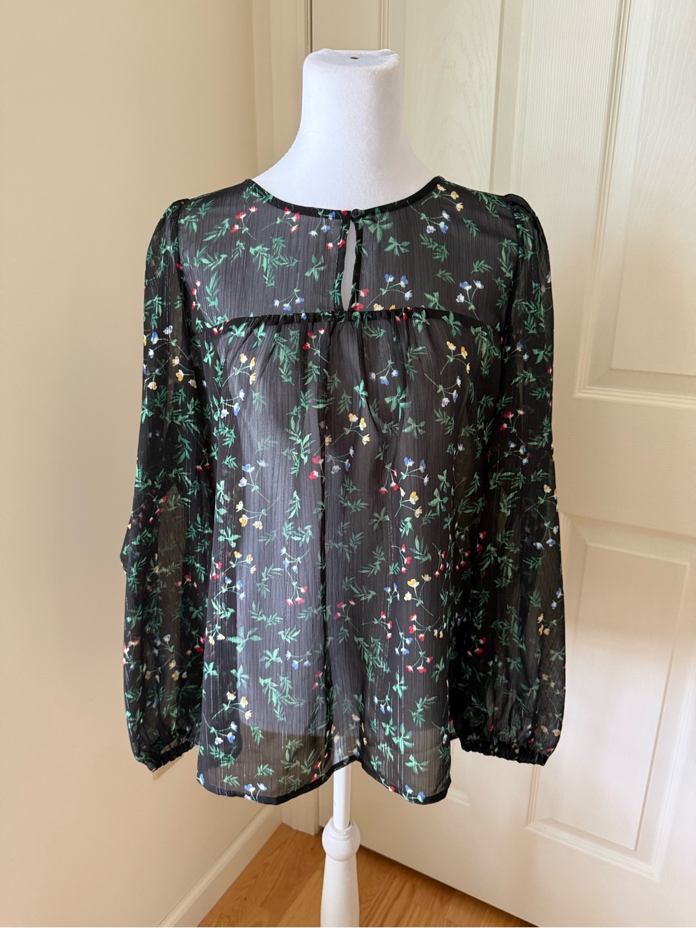 Banana Republic Sheer Black Floral Blouse